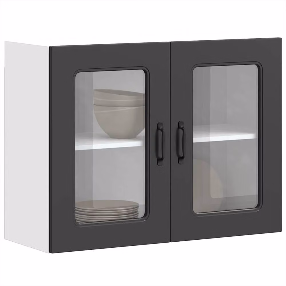 Berkfield Home Kalmar Black Wall Mounted Kitchen Cabinet with Glass Doors and Internal Shelves, W: 60.0 cm, H: 80.0 cm, D: 31.0 cm – 2