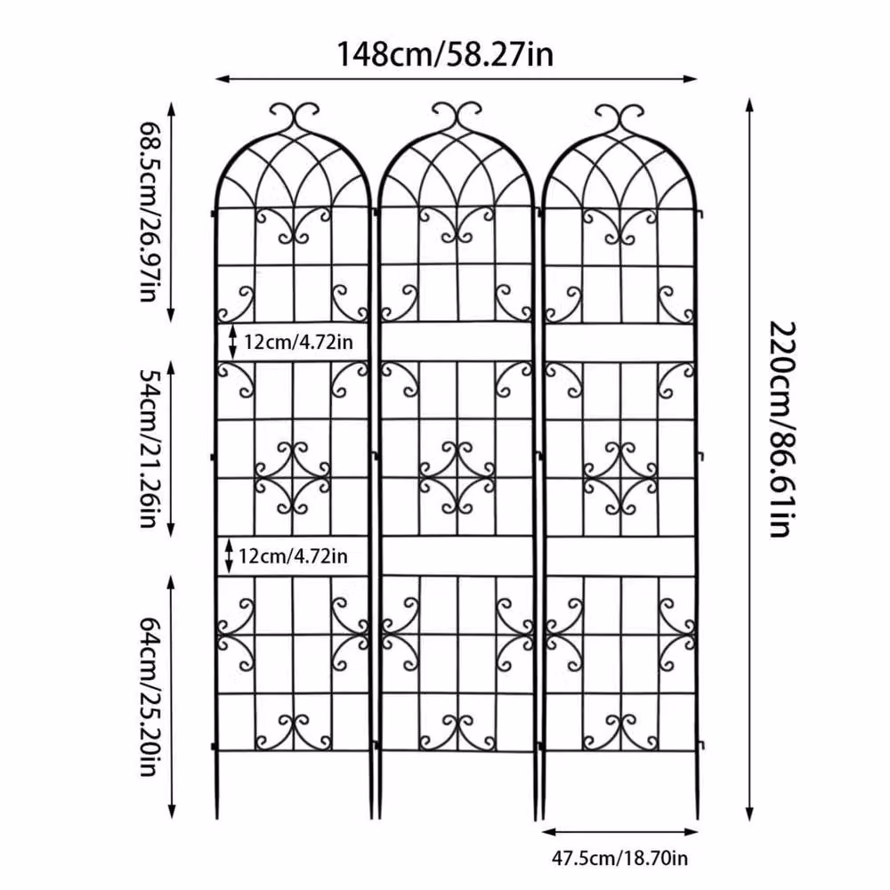 FLAVORA 3-Piece Metal Tall Garden Trellis Support in Black, H 100 cm x W 15 cm – 2