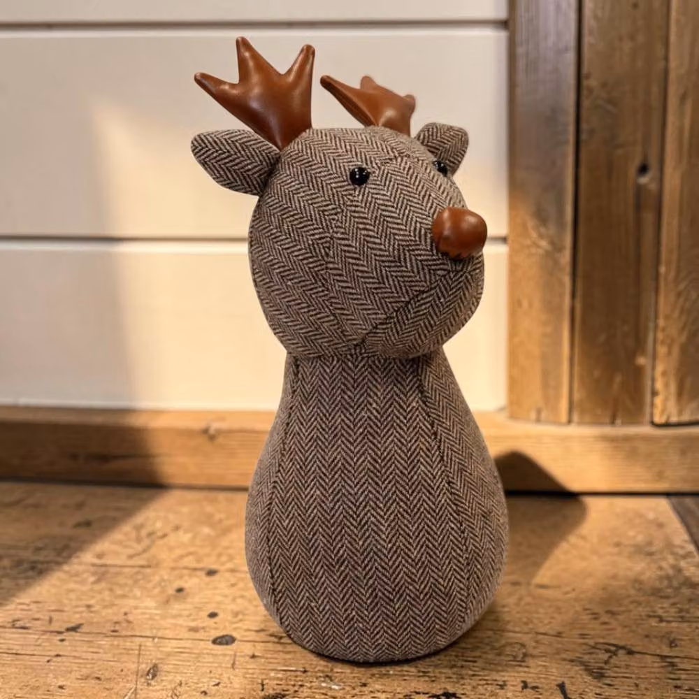 Four Candle Brown Herringbone Fabric Reindeer Head Christmas Doorstop – 2