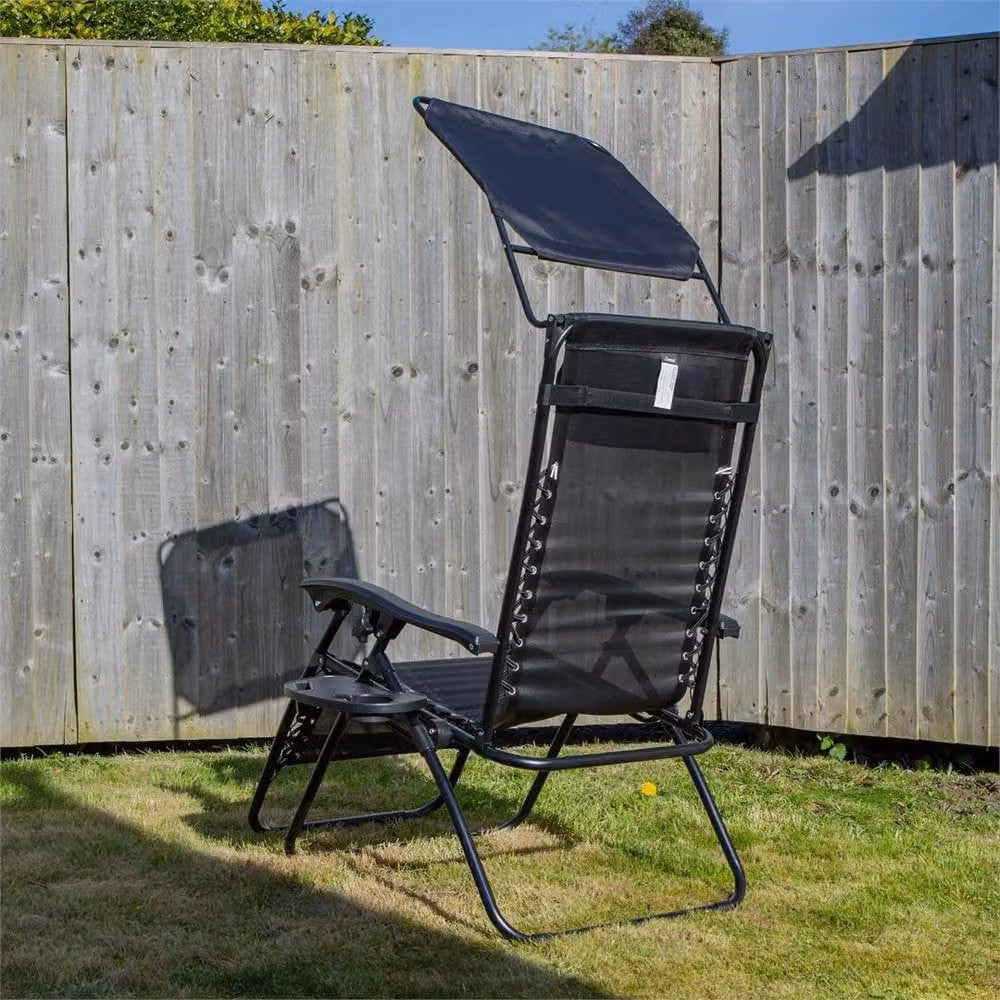 SPETLEK Set of 2 Black Multi Position Gravity Relaxer Garden Chairs with Sun Canopy and Adjustable Headrests – 1