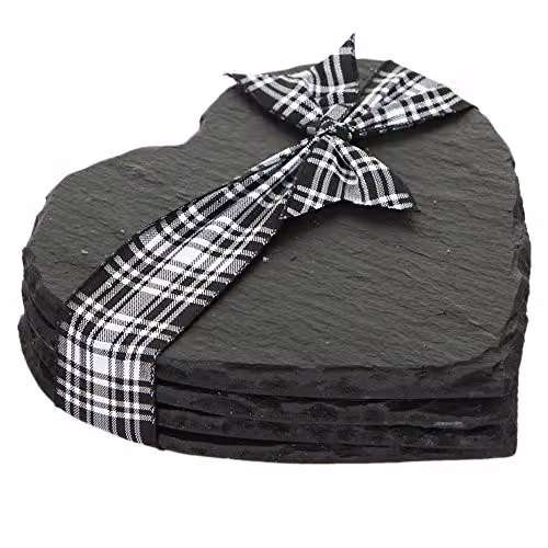 Selbrae House Heart Slate Coasters, Set of 4, Black/Grey – 5