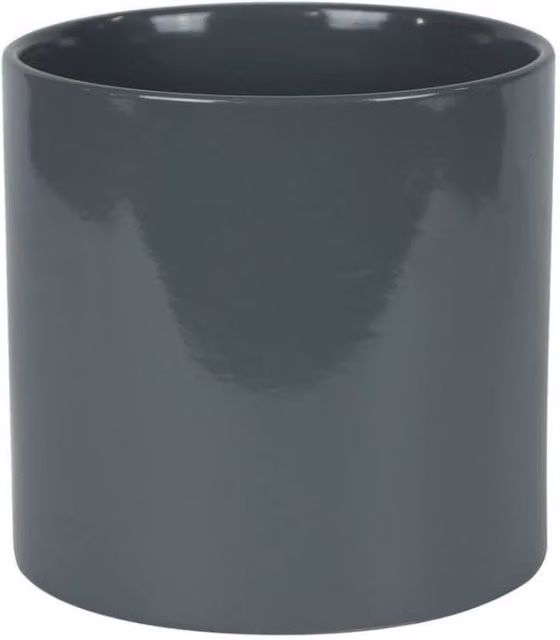KDMD Hortus Sofia Glossy Grey Ceramic Tabletop Pot, W: 17 cm, D: 17 cm, H: 17.5 cm