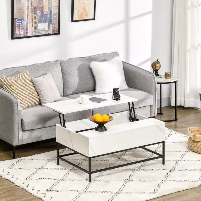 HOMCOM Modern White Glossy Lifting Coffee Table with Metal and MDF Construction