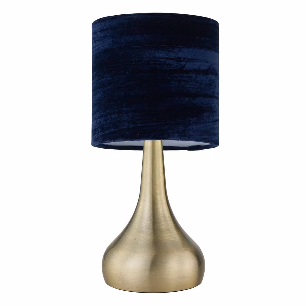 First Choice Lighting Romana Antique Brass Touch Table Lamp with Blue Crushed Velvet Shade – 2