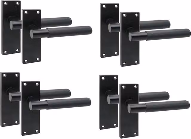 Golden Grace Matt Black Victorian T-Bar Linear Design Door Handle with Screws and Spindle, 4 Pairs