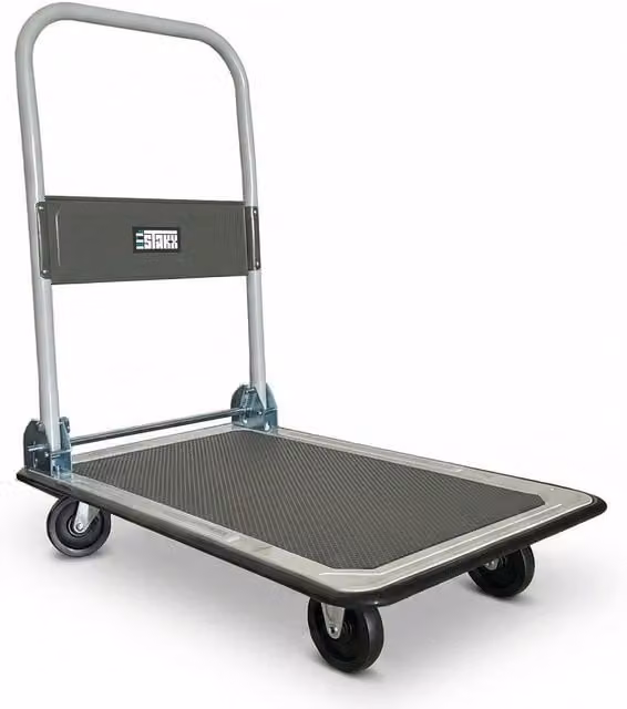 Stakx Heavy Duty Steel Platform Hand Trolley, 300kg Capacity, Grey and Gold