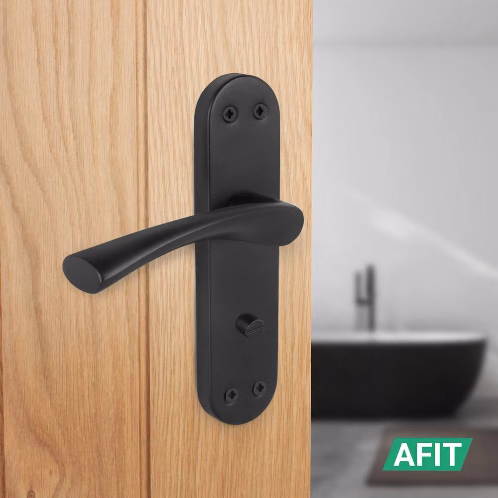 AFIT Black Twist Bathroom Handle and WC Lock Novi Backplate, Matt Black, 1 Pair, W/D/H: 15 x 15 x 1.5 cm – 5