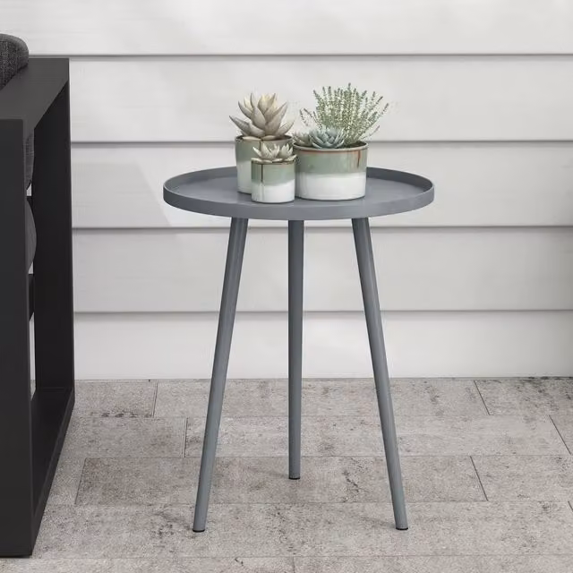 Outsunny Round Garden Coffee Table with Rounded Edges in Grey Metal