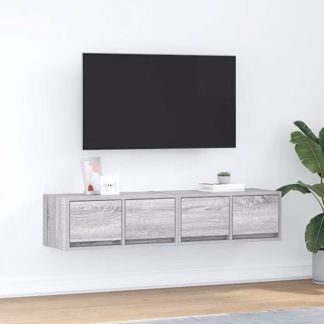 Berkfield Home Set of 2 Wall Mounted TV Cabinets in Grey Sonoma, W/D/H: 60 x 31 x 25.5 cm – 1