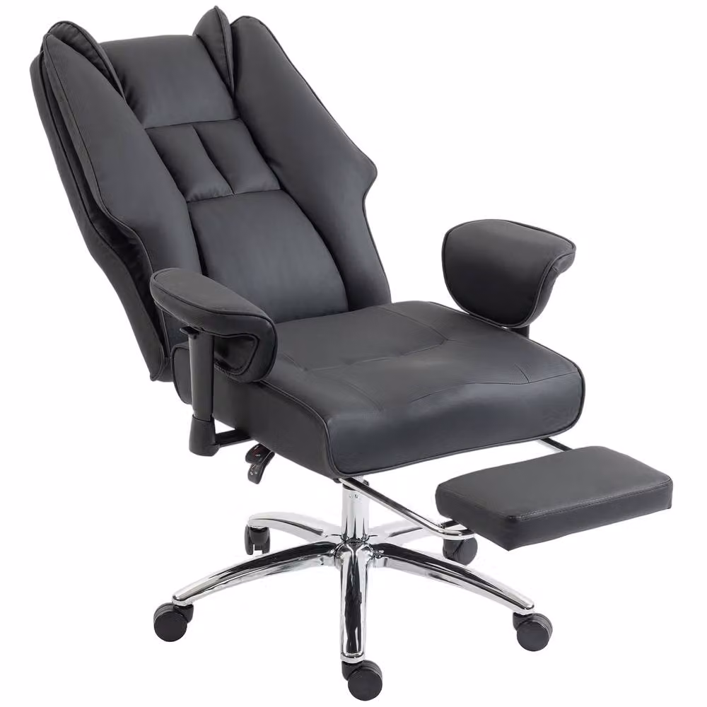 STILVORA Black Synthetic Leather Executive Office Chair with Footrest and Headrest – 4