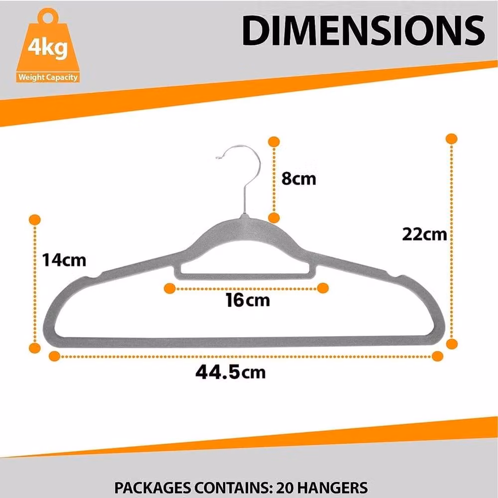Kelvenix Non-Slip Velvet Flocked Clothes Hangers, Grey, W: 45 cm, H: 50 cm, D: 23 cm – 2