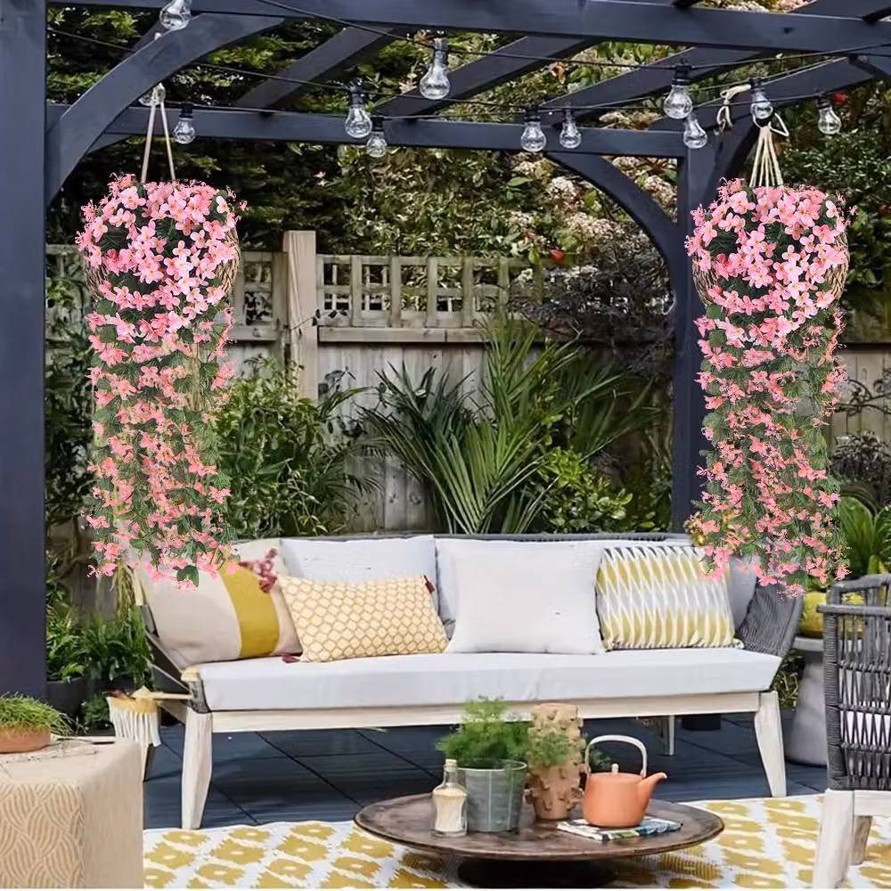 ExtraStar Hanging Pink Artificial Silk Flower Vine, 80 cm – 3