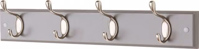 House Of Home Heavy Duty 4 Double Coat Hooks in Grey and Silver with Nickel Plated Wood Finish – 1