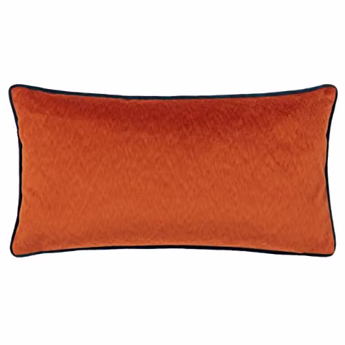 Paoletti Torto Rectangular Velvet Cushion with Removable Polyester Filling in Brick and Petrol Blue – 1
