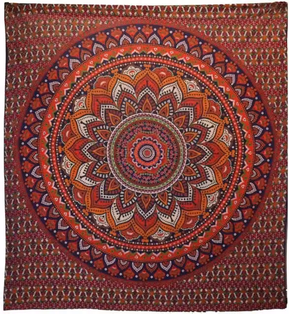 KDMD Double Cotton Bedspread and Wall Hanging with Mandala Geometric Design in Orange and Blue – 1