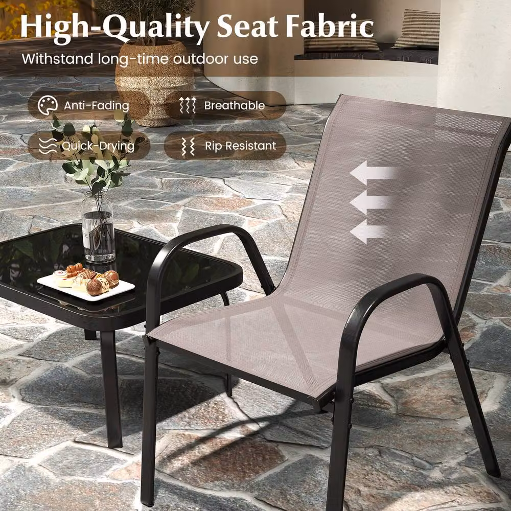 Costway 4-Piece Grey Outdoor Patio Furniture Set with Metal Frame, 2-Seater Sofa, Armchair and Coffee Table – 4