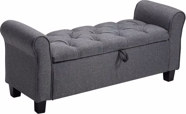 KORVIXA Grey Fabric Ottoman Storage Folding Box Foot Stool Pouffe Bench W/D/H: 100 x 100 x 100 cm