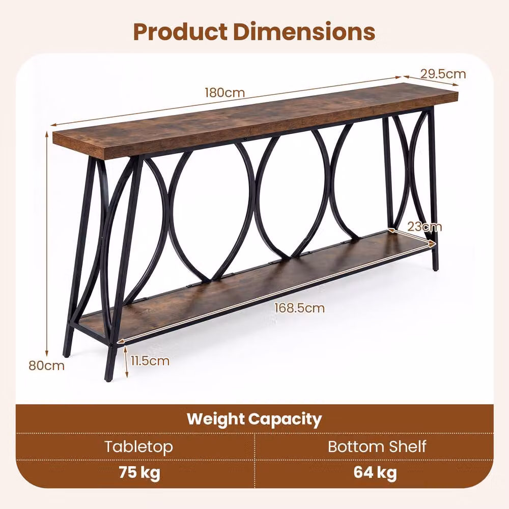 Costway Narrow Industrial Sofa Table with Heavy-Duty Metal Frame in Brown – 2