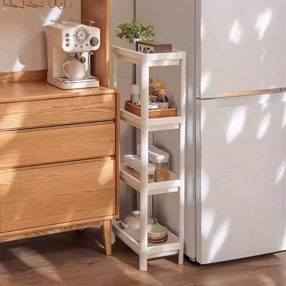 KORVIXA 4-Tier Freestanding Plastic Storage Rack in White, W/D/H: 60 x 45 x 101 cm – 3