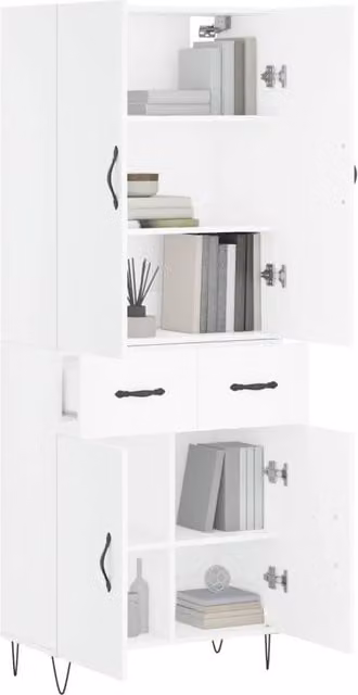 Berkfield Home White Modern Highboard with Hinged Doors and Internal Shelves, W/D/H: 69.5 x 34 x 180 cm