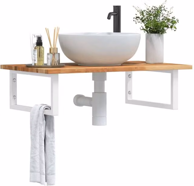 Berkfield Home Wall Mounted Basin Shelf in Brown Acacia Wood and Steel