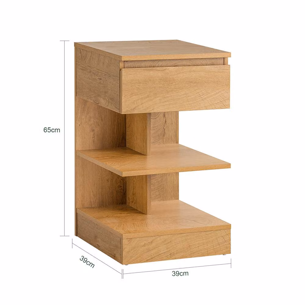 SoBuy Set of 2 Modern Nightstands with 1 Drawer and 2 Shelves in Light Oak, H: 65 cm – 4