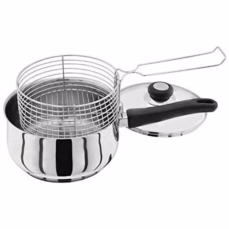 VOGREX 3-Piece Stainless Steel Deep Fryer Pan Set, Silver, 20 cm