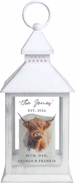 Personalised Memento Company Personalised Highland Cow LED Lantern in Black
