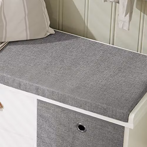 SoBuy FSR66-HG Shoe Storage Bench with 2 Drawers and 2 Baskets in Grey and White – 3