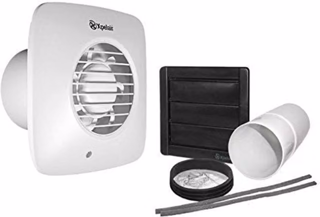 Xpelair Simply Silent LV100TS Square 100mm Timer Fan with Wall Kit, White and Grey