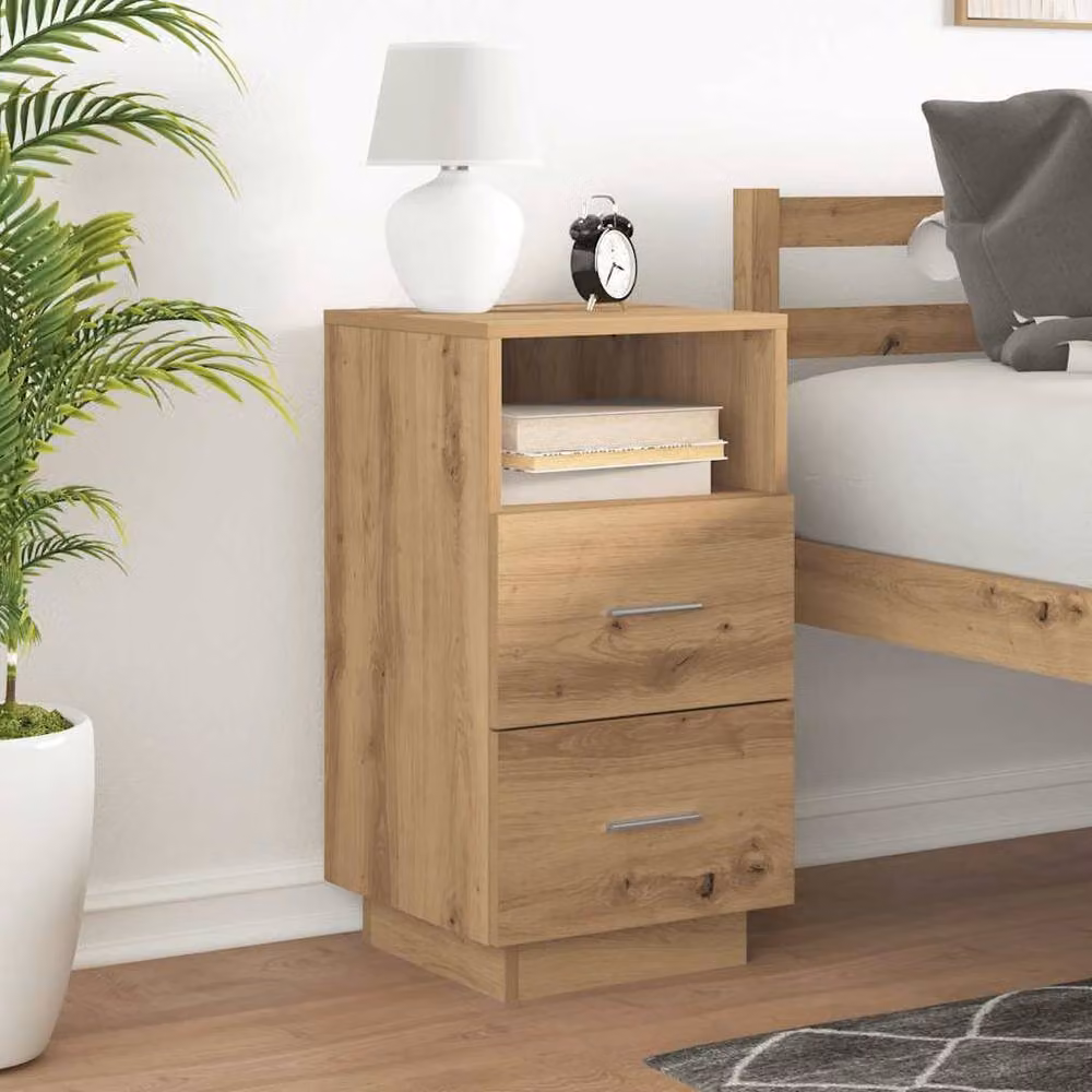Berkfield Home Artisan Oak Bedside Cabinet with 2 Drawers in Brown, W/D/H: 36 x 36 x 68 cm – 3