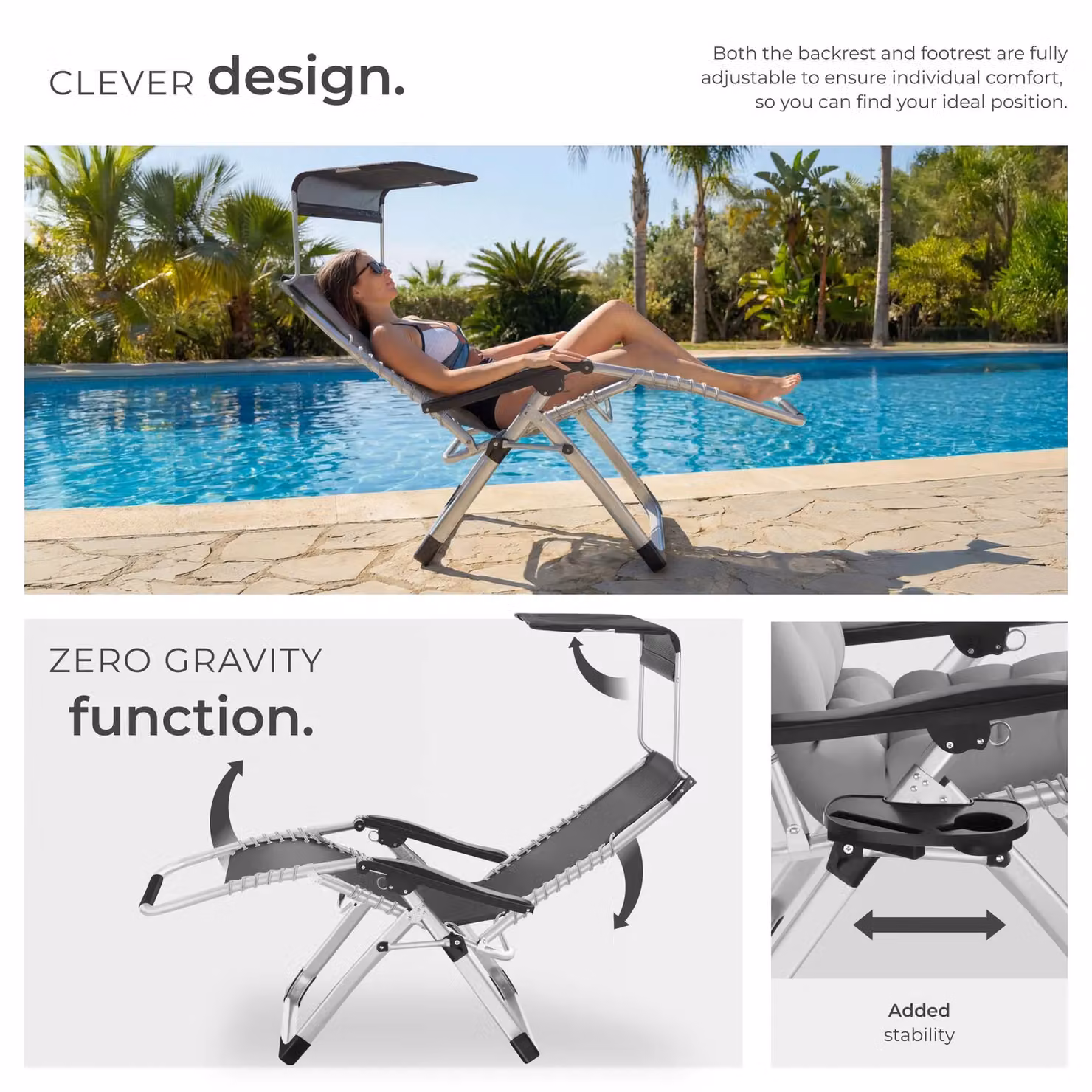tectake Cirrus 1 Seater Sun Lounger in Black with Sun Canopy and Adjustable Headrest – 3