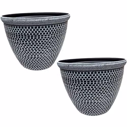 Gr8 Garden Cromarty Round Plastic Plant Pot Planter, White, Pack of 2