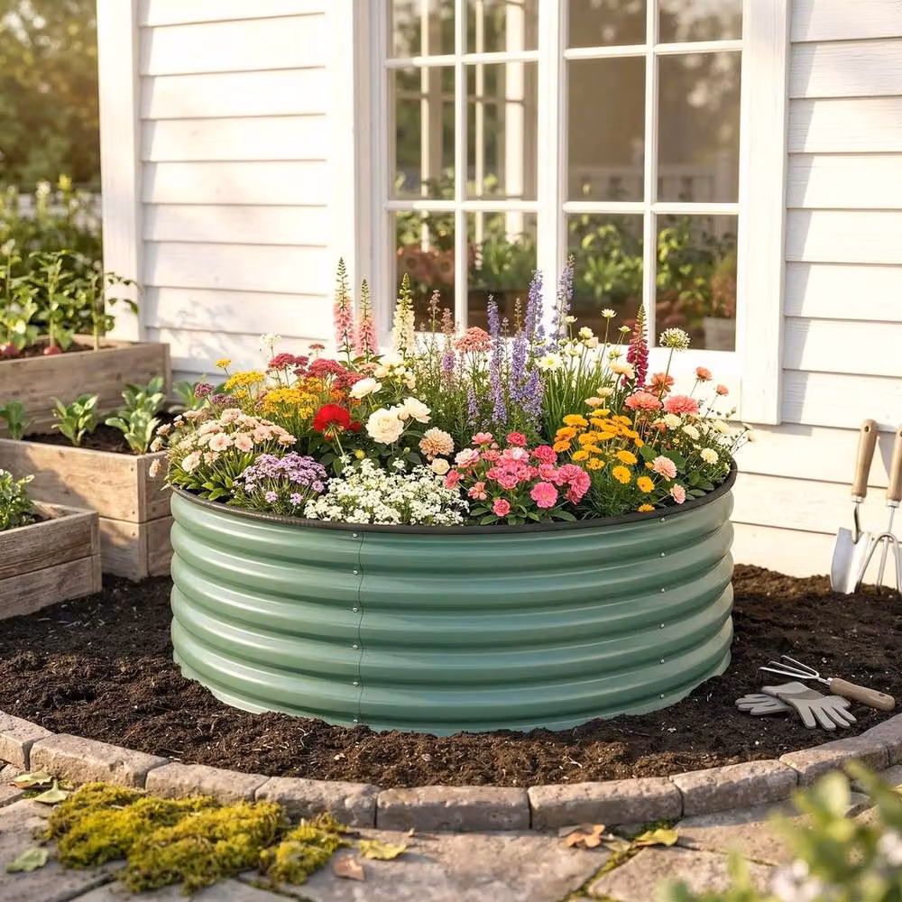 Kelvenix Green Galvanised Steel Planter Tub with Gloves, W: 120 cm, D: 43 cm, H: 2 cm – 4