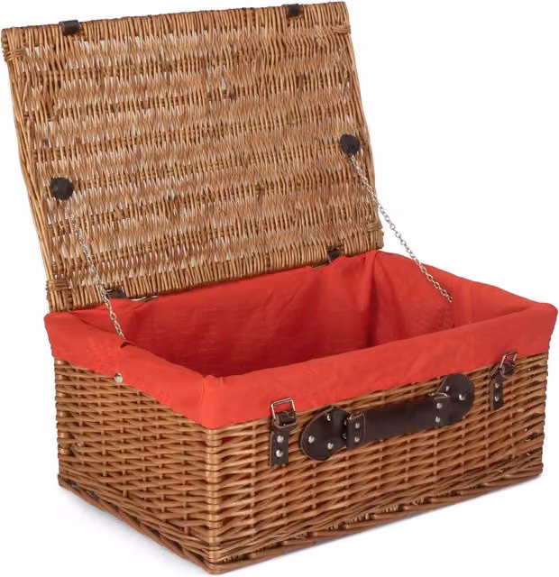 Red Double Steamed Wicker Picnic Hamper Basket with Red Lining – 1