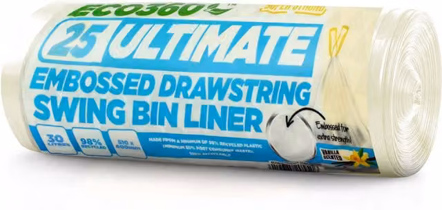 Ecobag Vanilla Scented Embossed Kitchen Bin Liners, 25 Pack, White