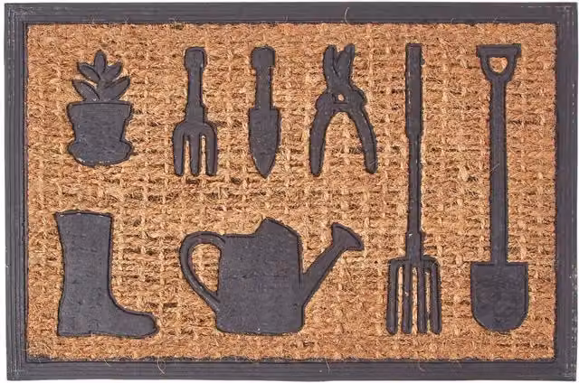 Homescapes Non-Slip Rectangular Coir and Rubber Doormat, Black, W/D/H: 60 x 60 x 0.9 cm