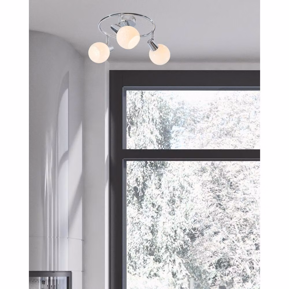 Netlighting Doxy Ceiling Spotlight Cluster with White Glass Shades in Chrome and Grey, 3x E14 Warm White LED – 2