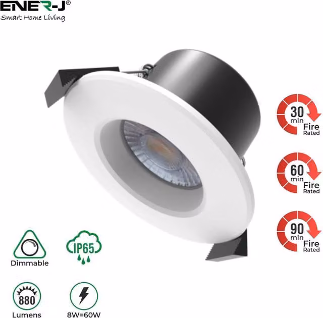 EnerJ Smart 8W CCT Changeable Dimming WiFi Recessed Fire Rated Downlight, White