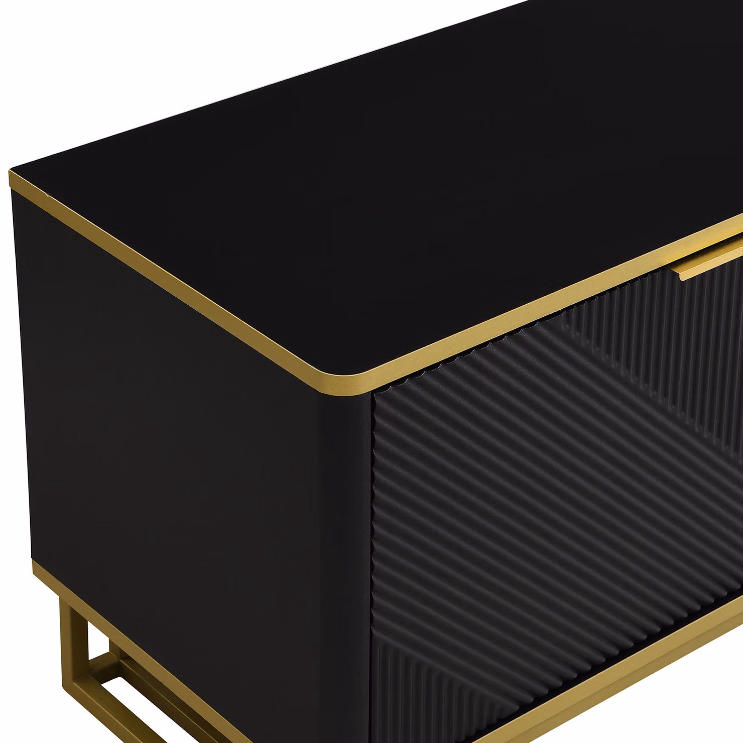 Aosom UK Modern Black TV Cabinet with 4 Geometric Embossed Doors and Open Top Shelf, W: 160 cm, D: 37.5 cm, H: 48 cm – 4