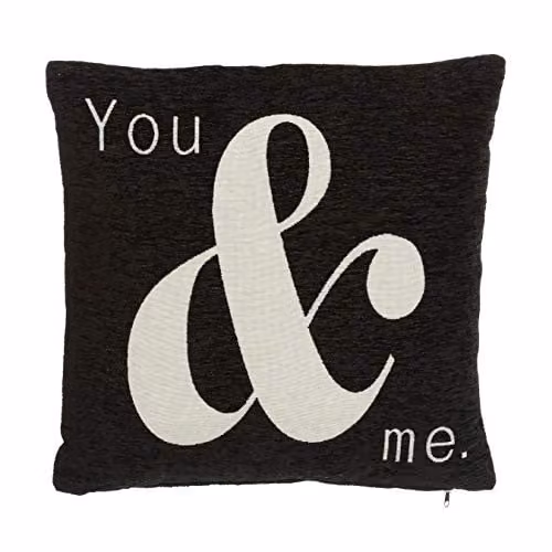 Orsina You & Me Words Square Chenille Cushion in Black and White, W/D/H: 45 x 45 x 14 cm