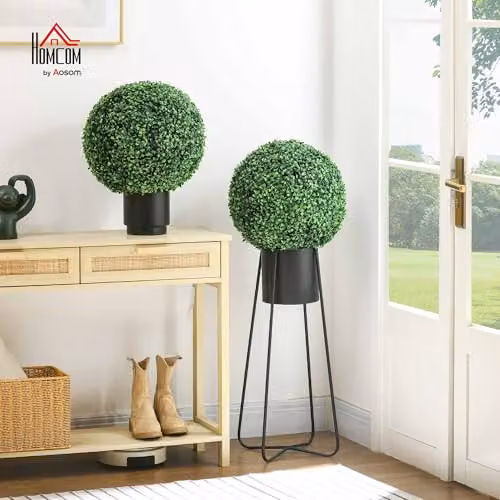 HOMCOM Set of 2 Green Hanging Artificial Round Topiary Balls, 40 cm – 2