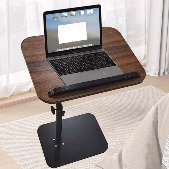 KORVIXA C-Shaped Sofa Side Table and Laptop Coffee Table in Brown