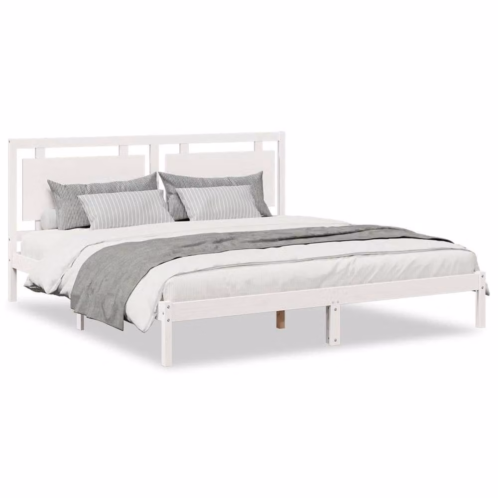 Berkfield Home Extra Long Solid Wood Bed Frame in White, W/D/H: 200 x 210 cm – 2