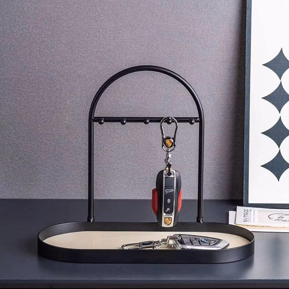 VOGREX Modern Oval Metal Key Holder and Entryway Tray in Black – 3