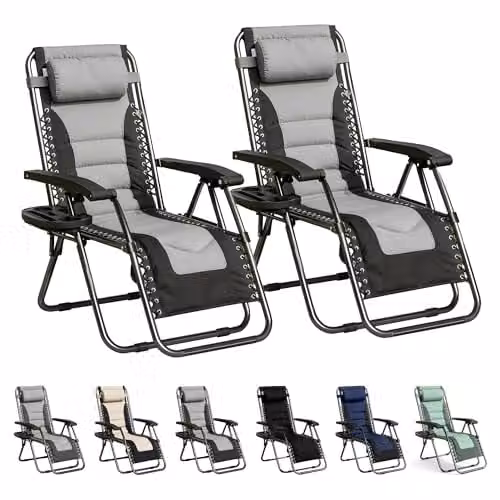 MCC Direct Set of 2 Zero Gravity Reclining Sun Lounger Chairs in Black and Grey Oxford Fabric