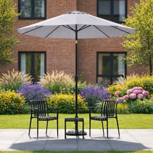 Jack Stonehouse JSH 2.7m Straight Garden Parasol in Grey with UPF 50+ Protection and Tilt Function – 2