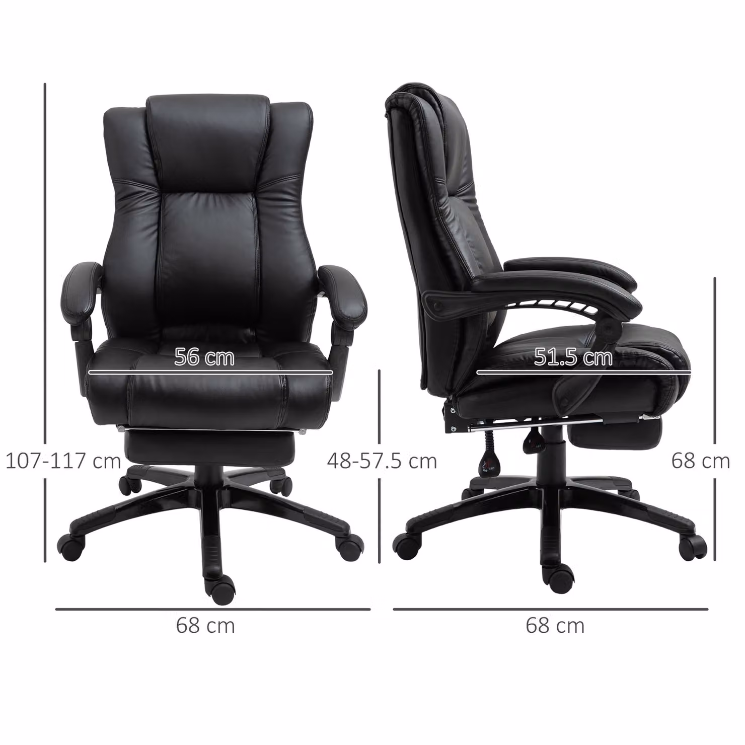 Vinsetto Executive Home Office Swivel Chair with Footrest and Headrest in Black PU Leather – 3