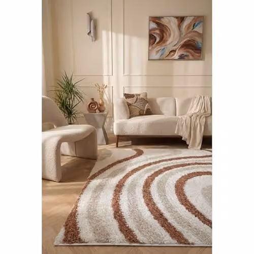 THE RUGS Soft Shaggy Area Rug with Modern Abstract Wave Design in Beige and Orange, W: 80 cm, D: 300 cm – 2