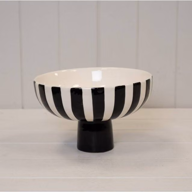 KDMD Modern Striped Ceramic Round Tabletop Bowl in Black and White